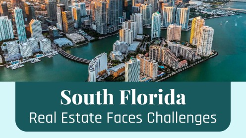 Aerial view of South Florida high-rise buildings along waterfront with text overlay.