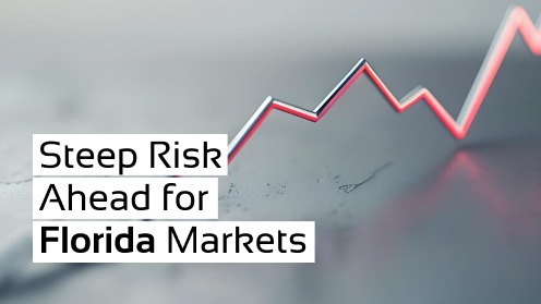 Graph line trending upward with text overlay reading "Steep Risk Ahead for Florida Markets